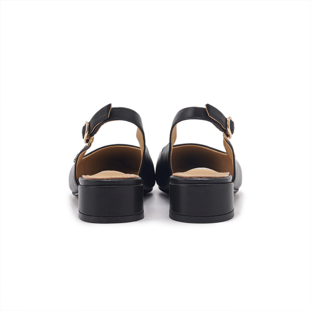 Pointed-Toe Slingback Block Heel Pumps - Black