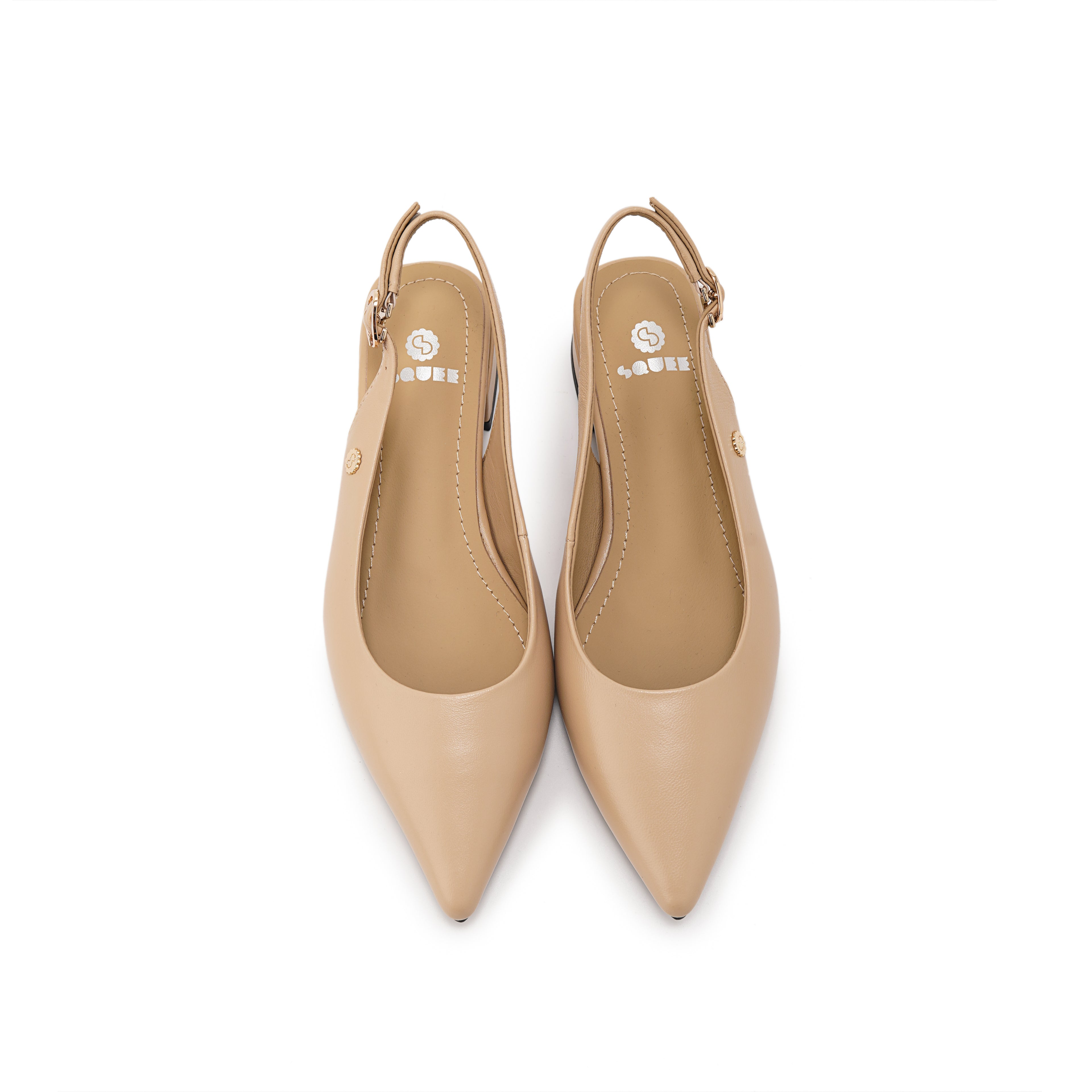 Pointed-Toe Slingback Block Heel Pumps - Nude