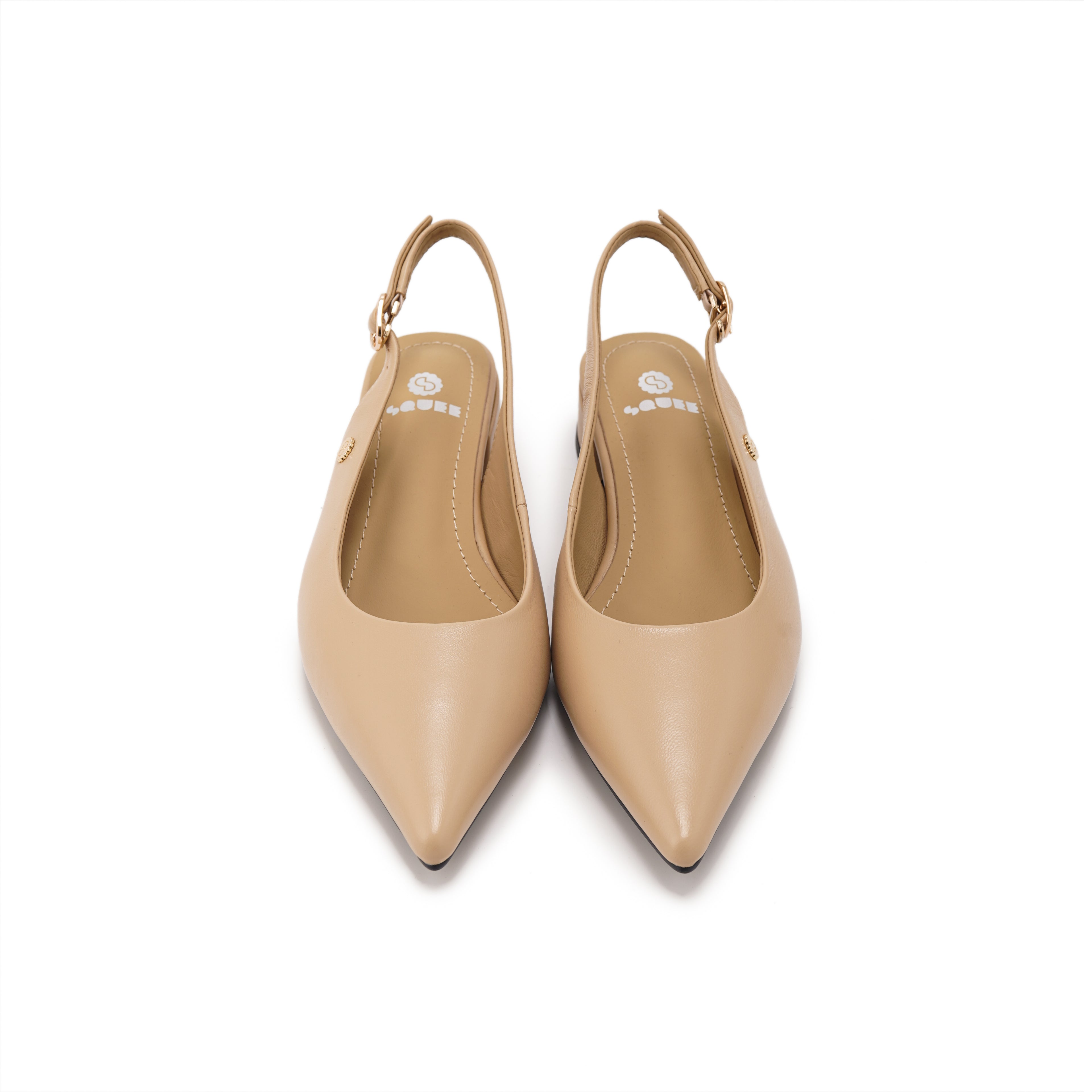 Pointed-Toe Slingback Block Heel Pumps - Nude