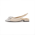 Rosette Pointed-Toe Slingback Block Heel Pumps - Ivory
