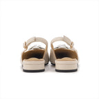 Rosette Pointed-Toe Slingback Block Heel Pumps - Ivory