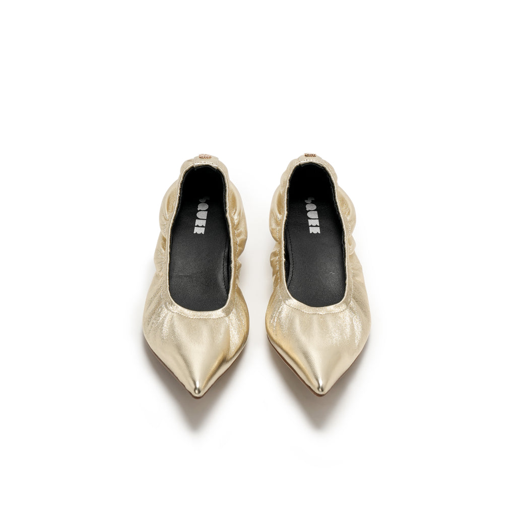 Pointed-Toe Kitten Heels - Gold