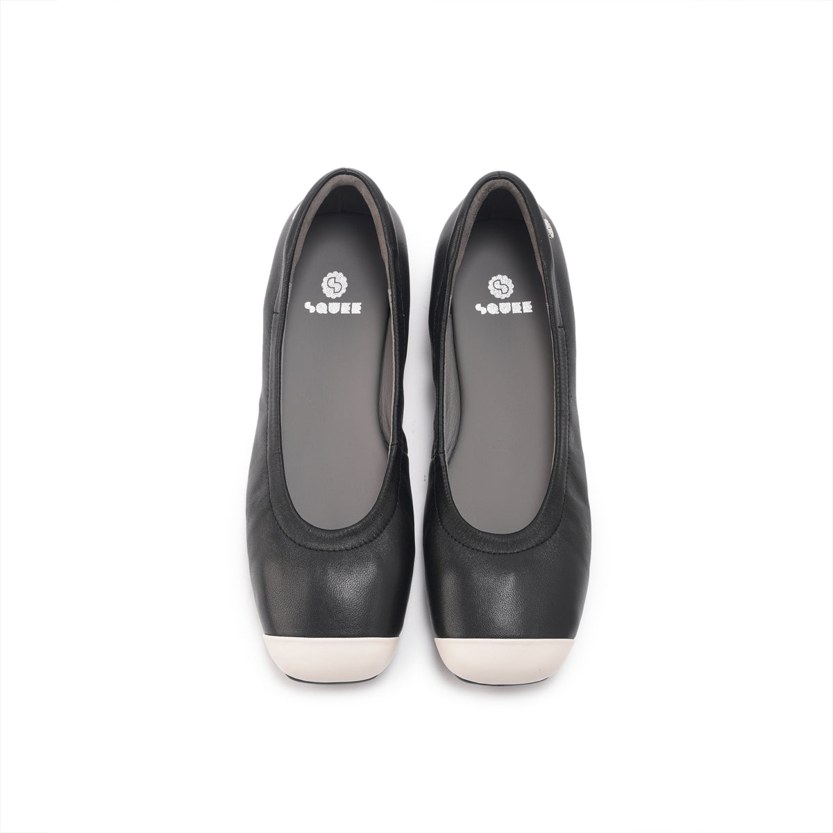 Duo Tone Square Toe Flats - Black