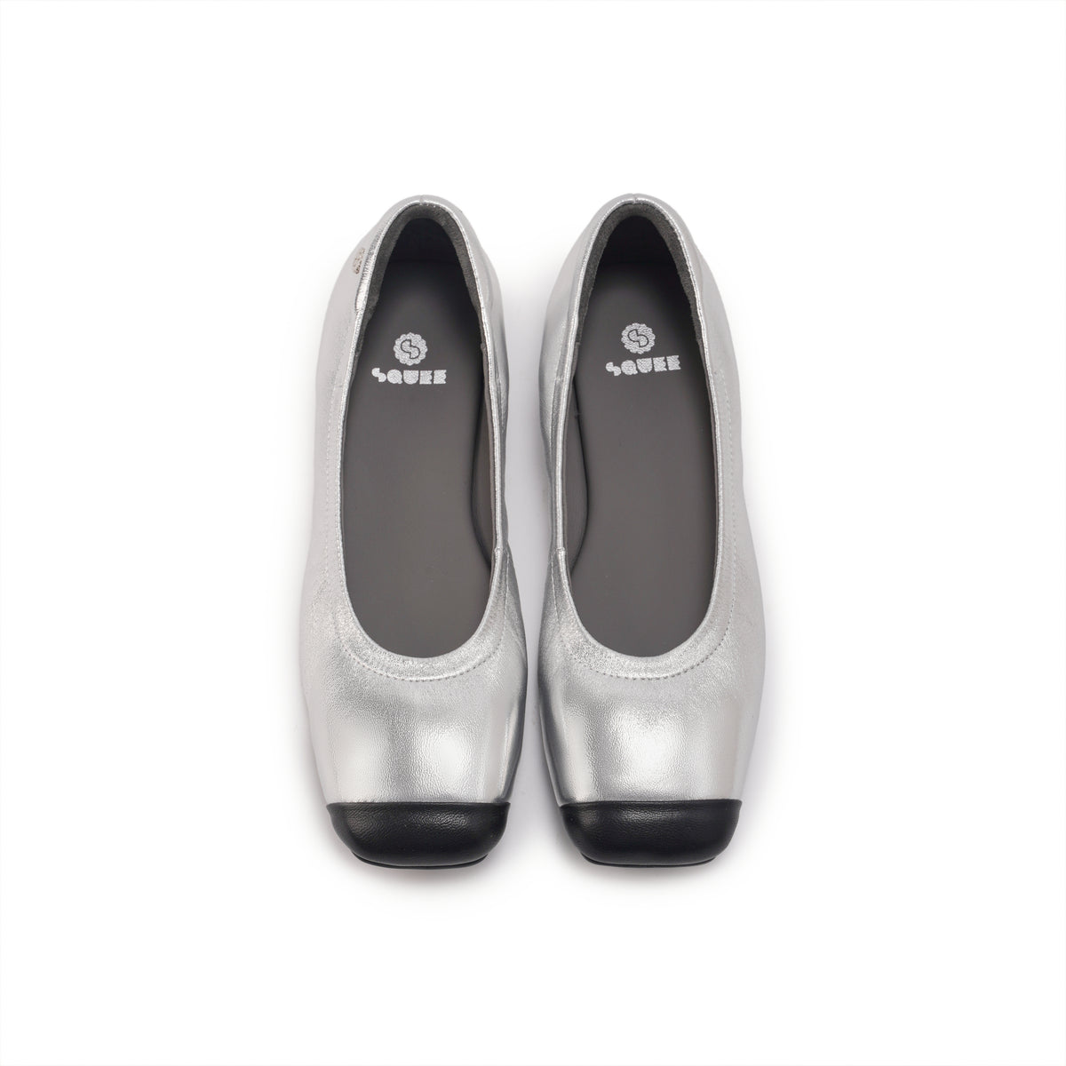 Duo Tone Square Toe Flats - Silver