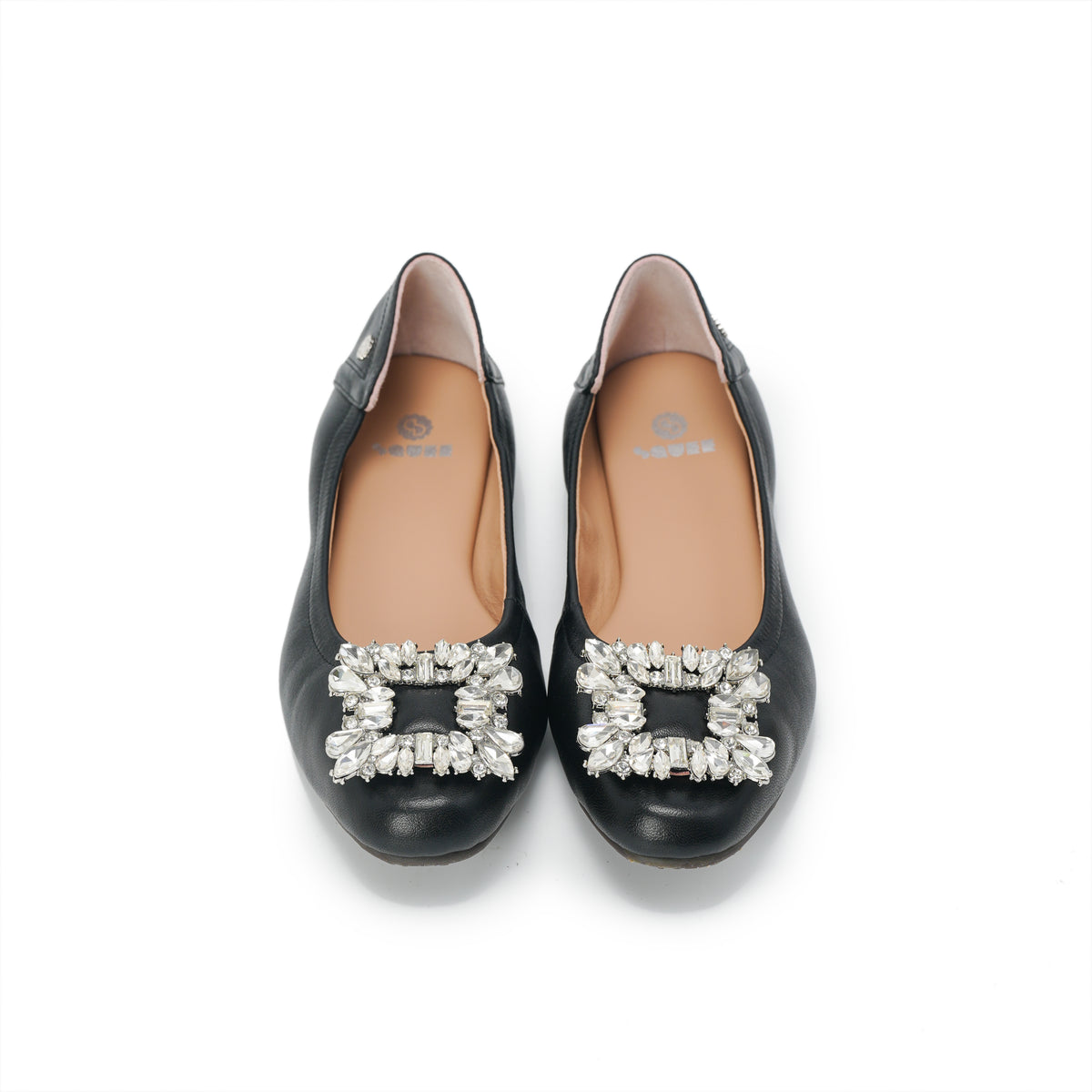 Bling Buckle Ballet Flats - Black