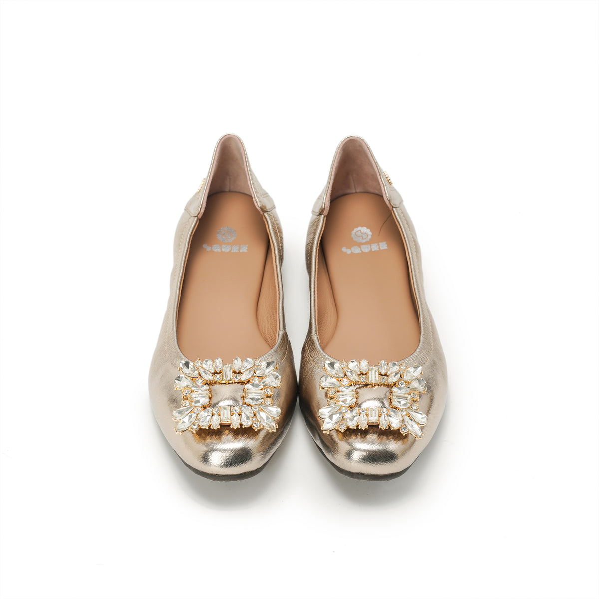 Bling Buckle Ballet Flats - Champagne