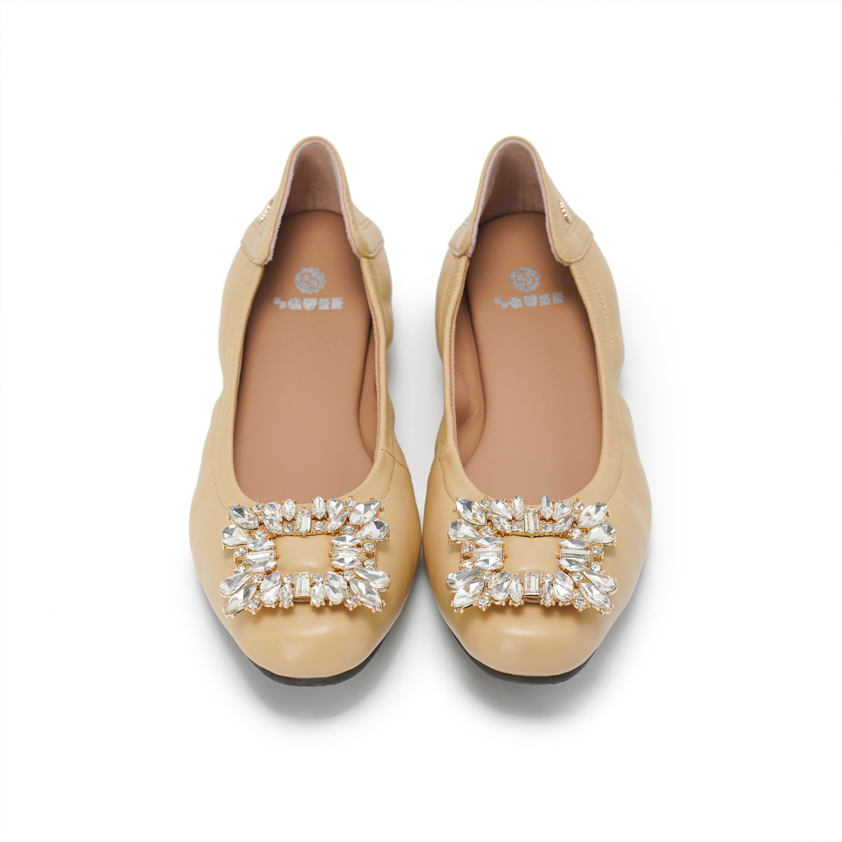 Bling Buckle Ballet Flats - Nude