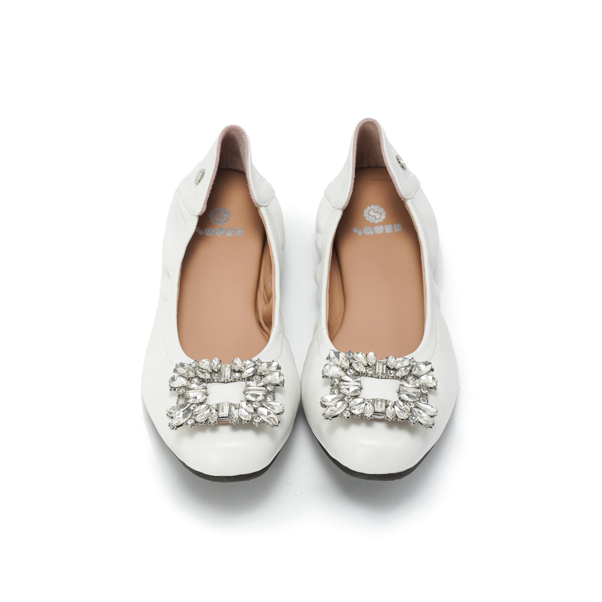 Bling Buckle Ballet Flats - White