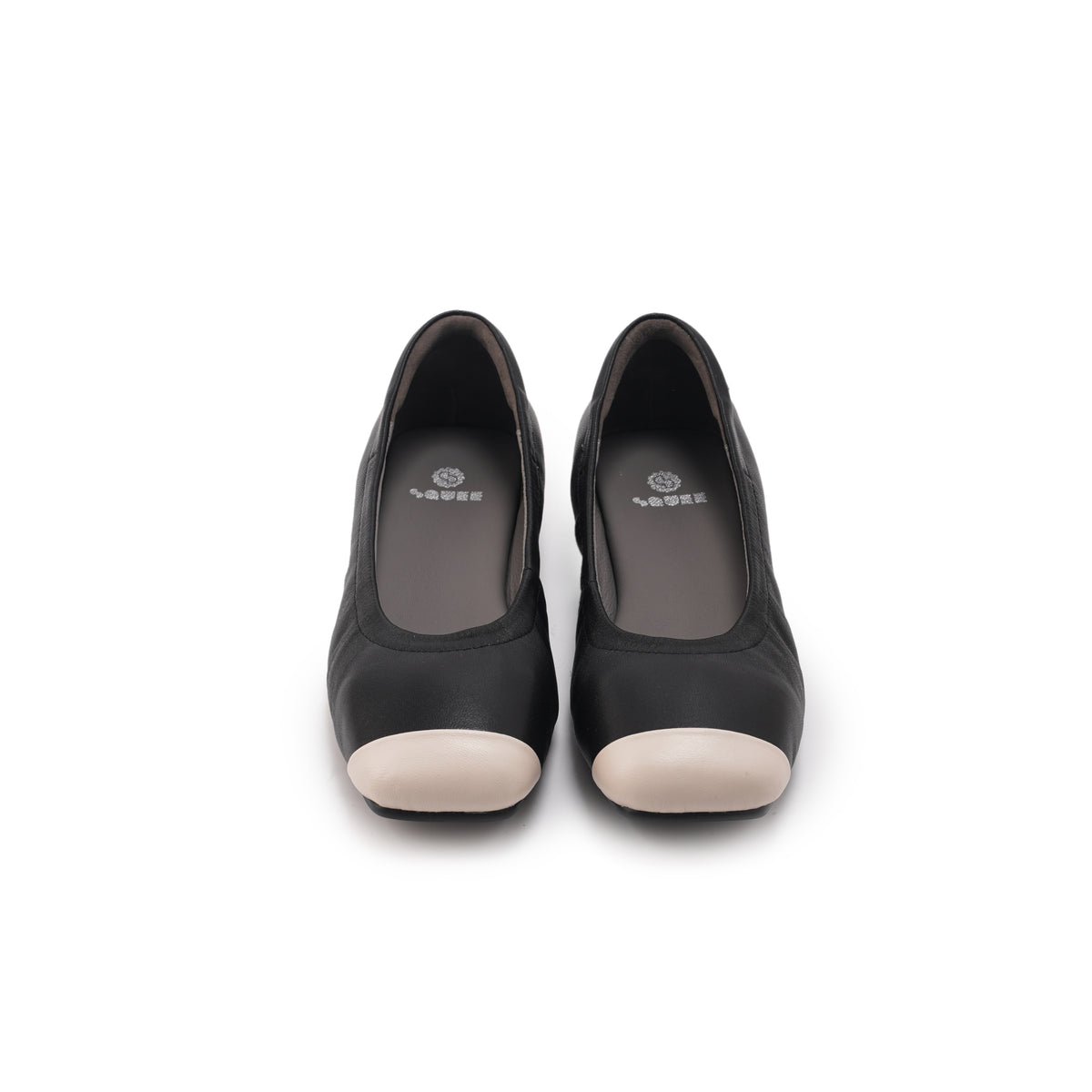 Duo Tone Square Toe Flats - Black