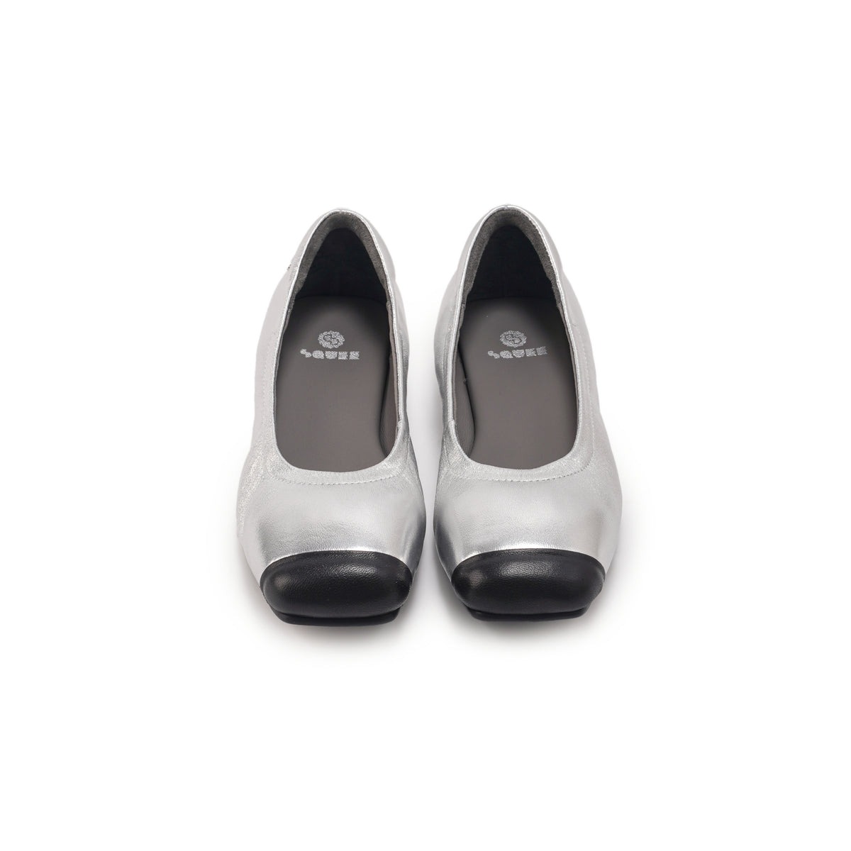 Duo Tone Square Toe Flats - Silver
