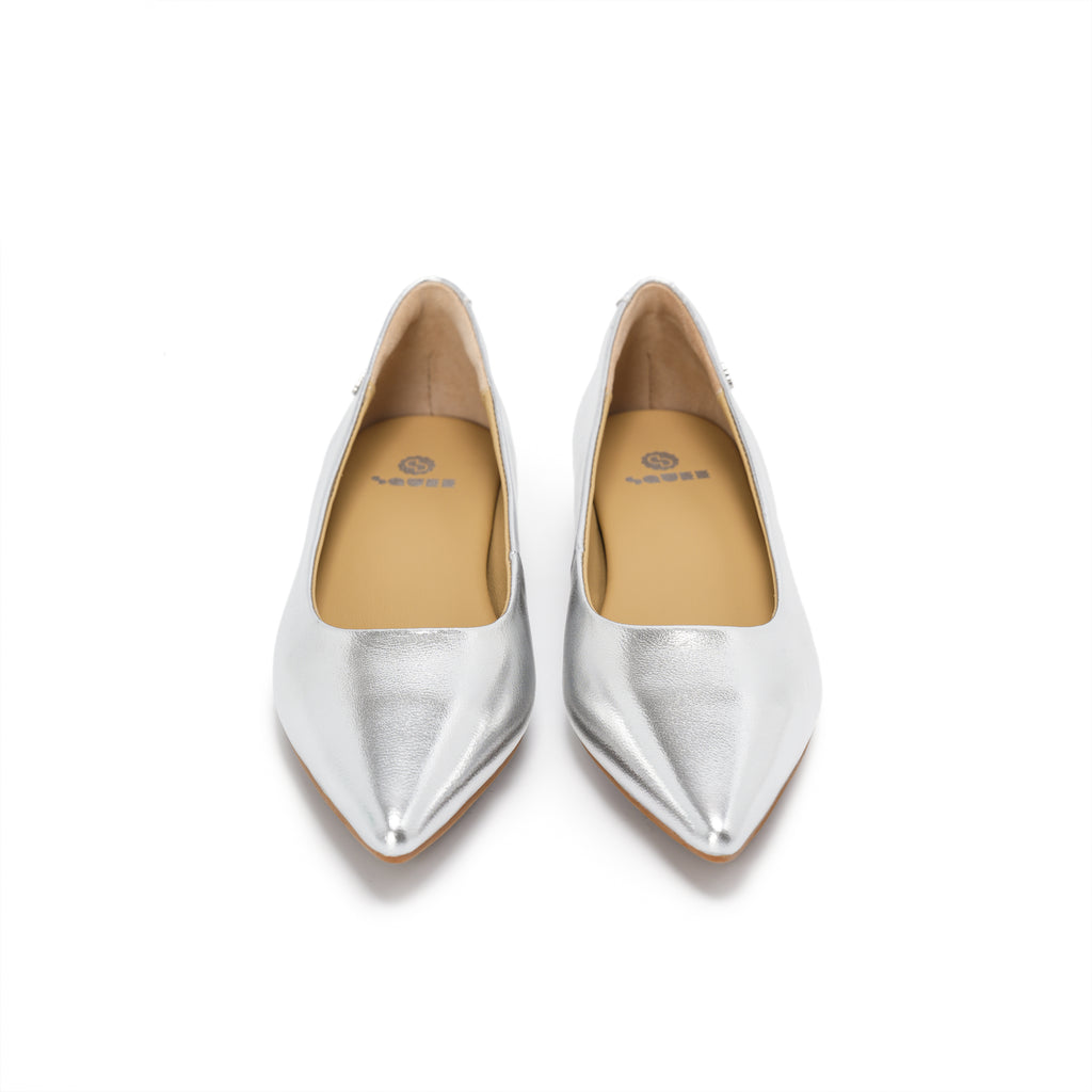 Pointed-Toe Block Heel Pumps - Silver