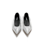 Pointed-Toe Kitten Heels - Silver