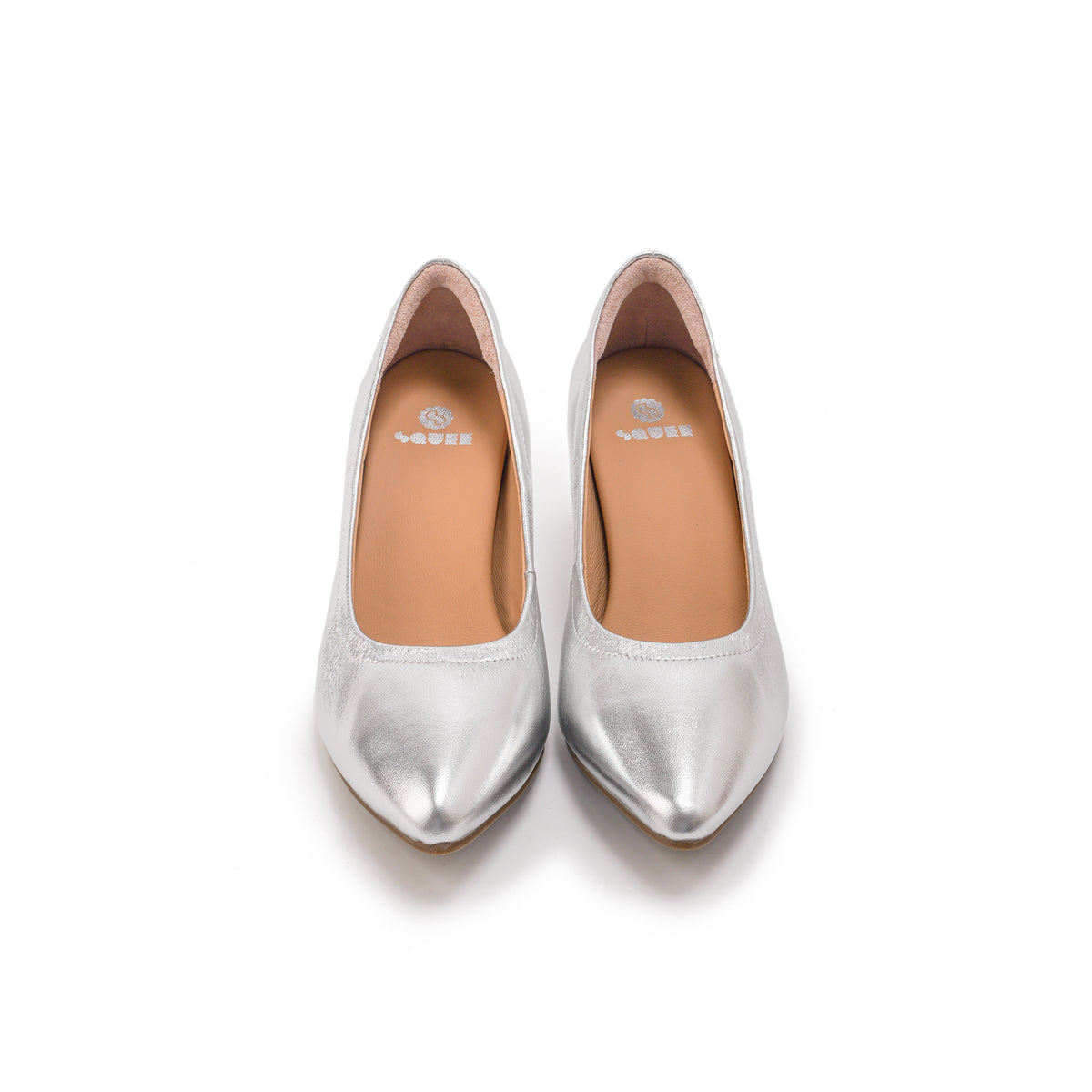 Pointed-Toe Low Heel Pumps - Silver