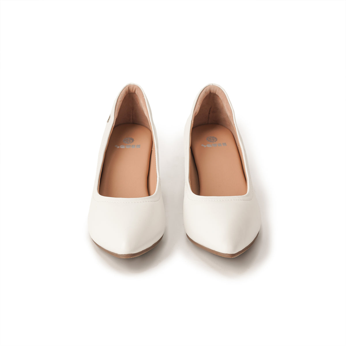 Pointed-Toe Low Heel Pumps - White