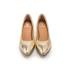 Pointed-Toe Low Heel Pumps – Gold