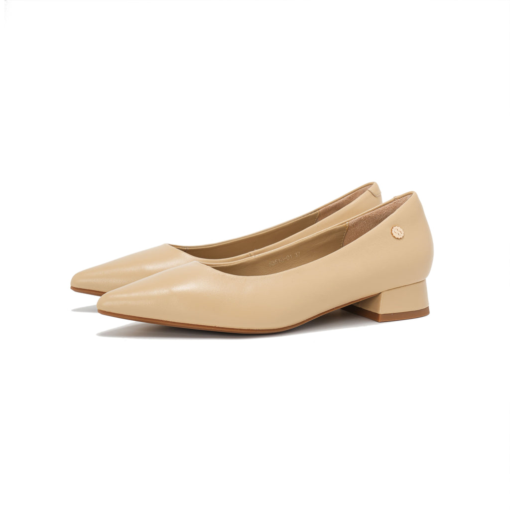 Pointed-Toe Block Heel Pumps - Nude