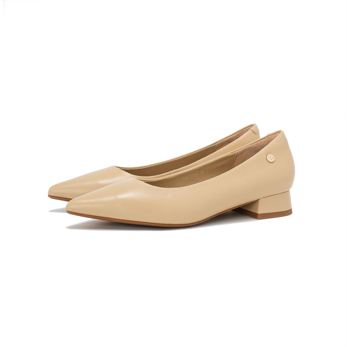 Pointed-Toe Block Heel Pumps - Nude