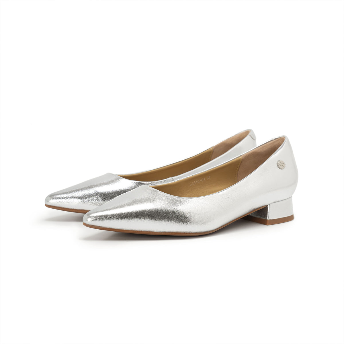 Pointed-Toe Block Heel Pumps - Silver