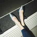 Pointed-Toe Block Heel Pumps - Silver