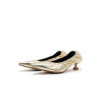 Pointed-Toe Kitten Heels - Gold