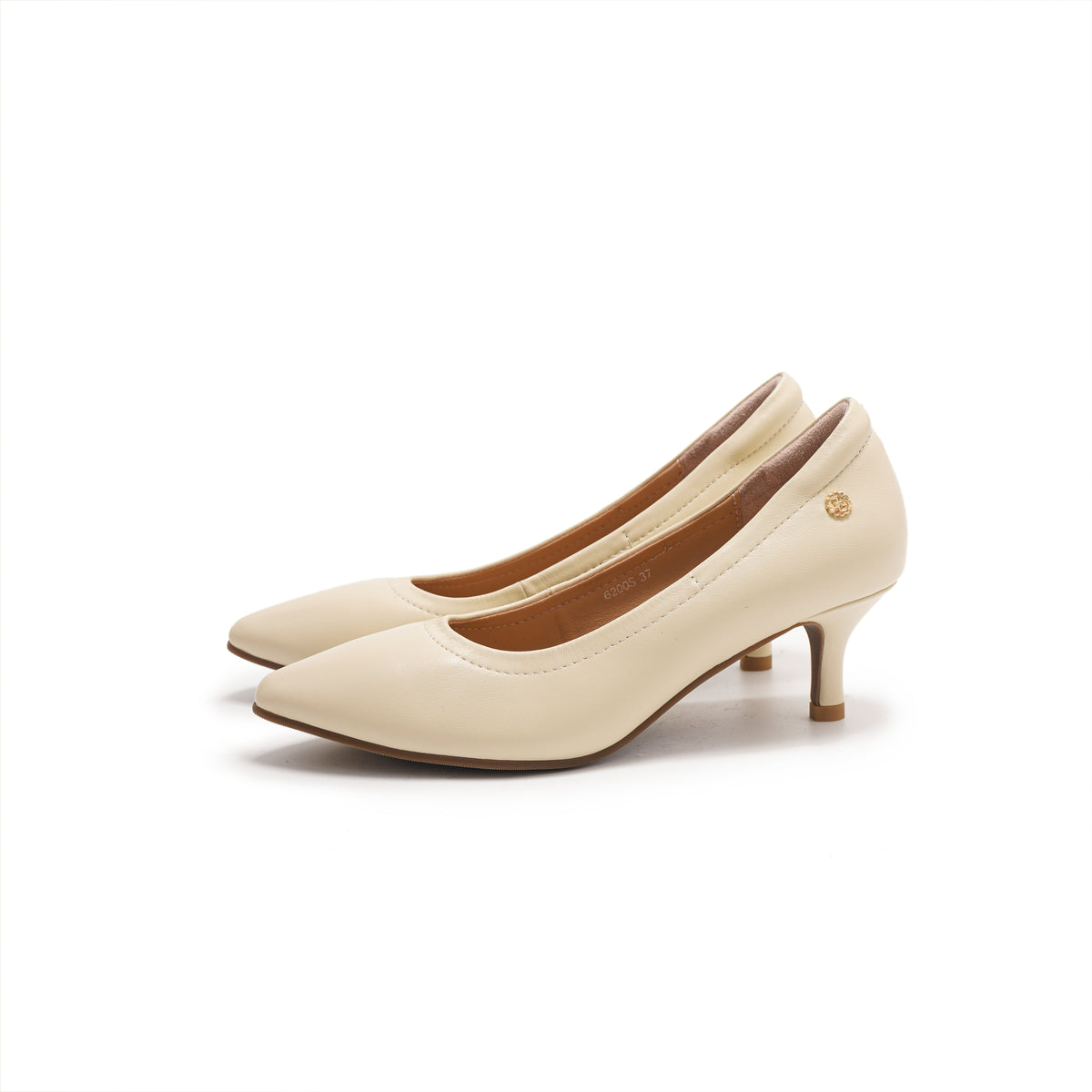 Pointed-Toe Low Heel Pumps - Cream