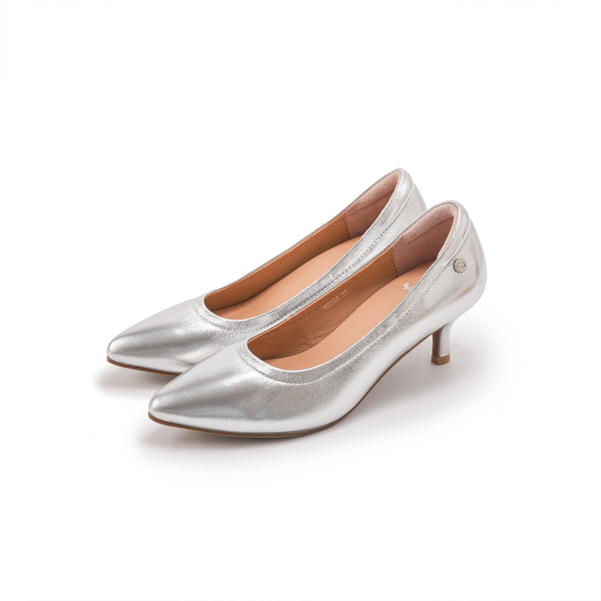 Pointed-Toe Low Heel Pumps - Silver