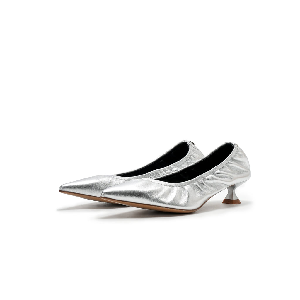 Pointed-Toe Kitten Heels - Silver