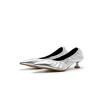 Pointed-Toe Kitten Heels - Silver