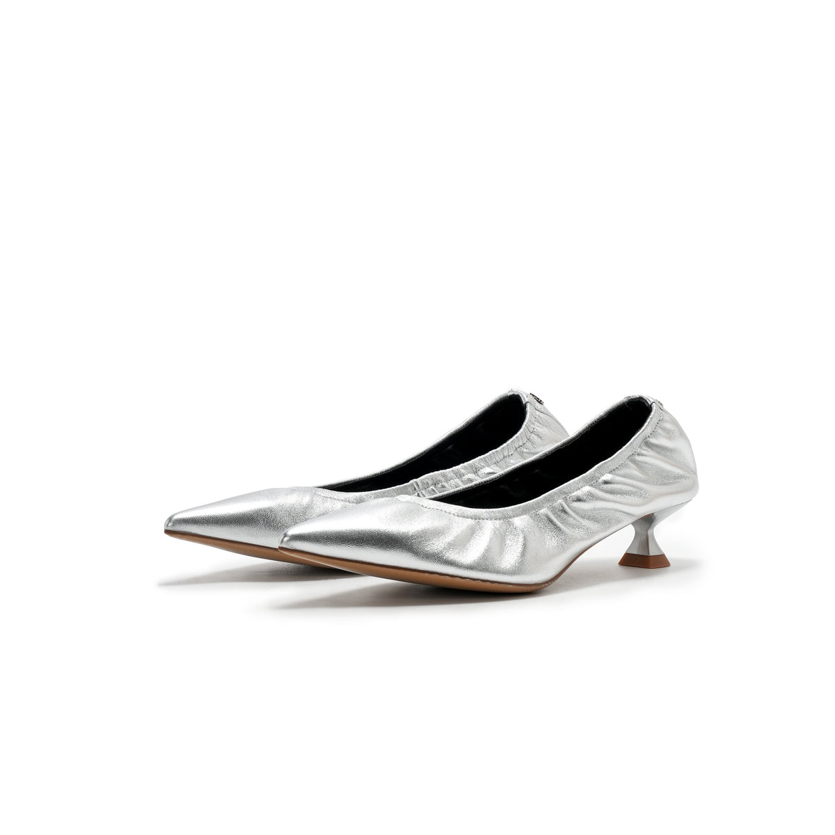 Pointed-Toe Kitten Heels - Silver