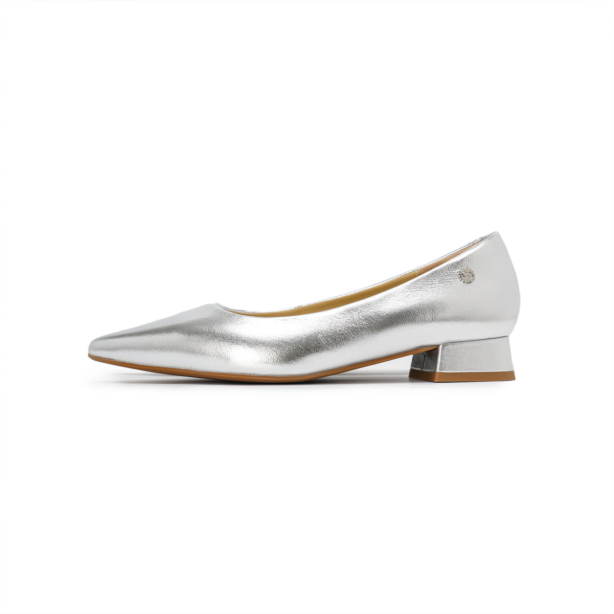 Pointed-Toe Block Heel Pumps - Silver