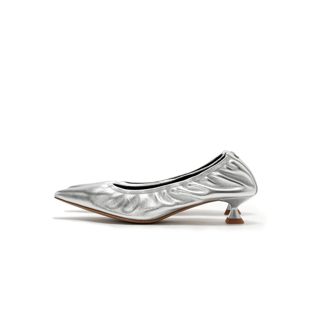 Pointed-Toe Kitten Heels - Silver