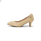 Pointed-Toe Low Heel Pumps - Nude
