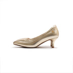 Pointed-Toe Low Heel Pumps – Gold