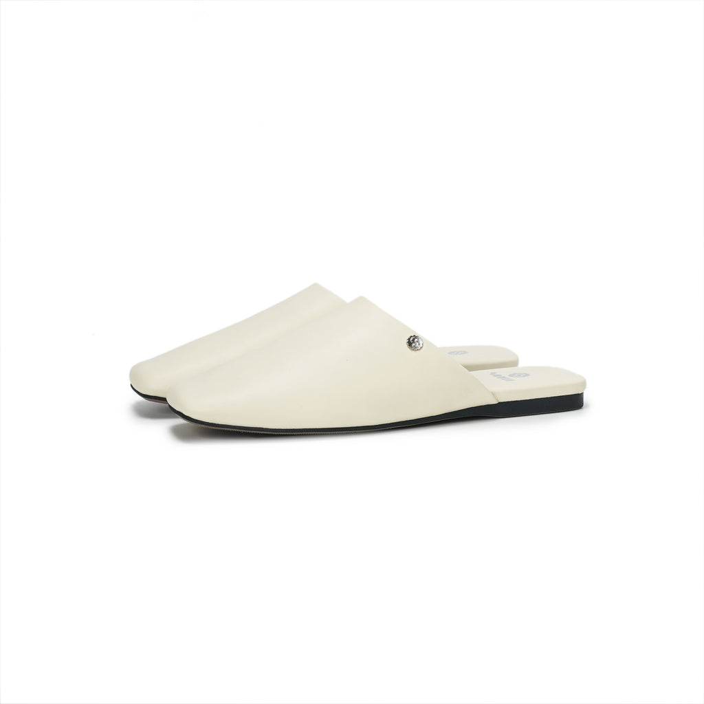 Square-Toe Slip On Mules - Ivory
