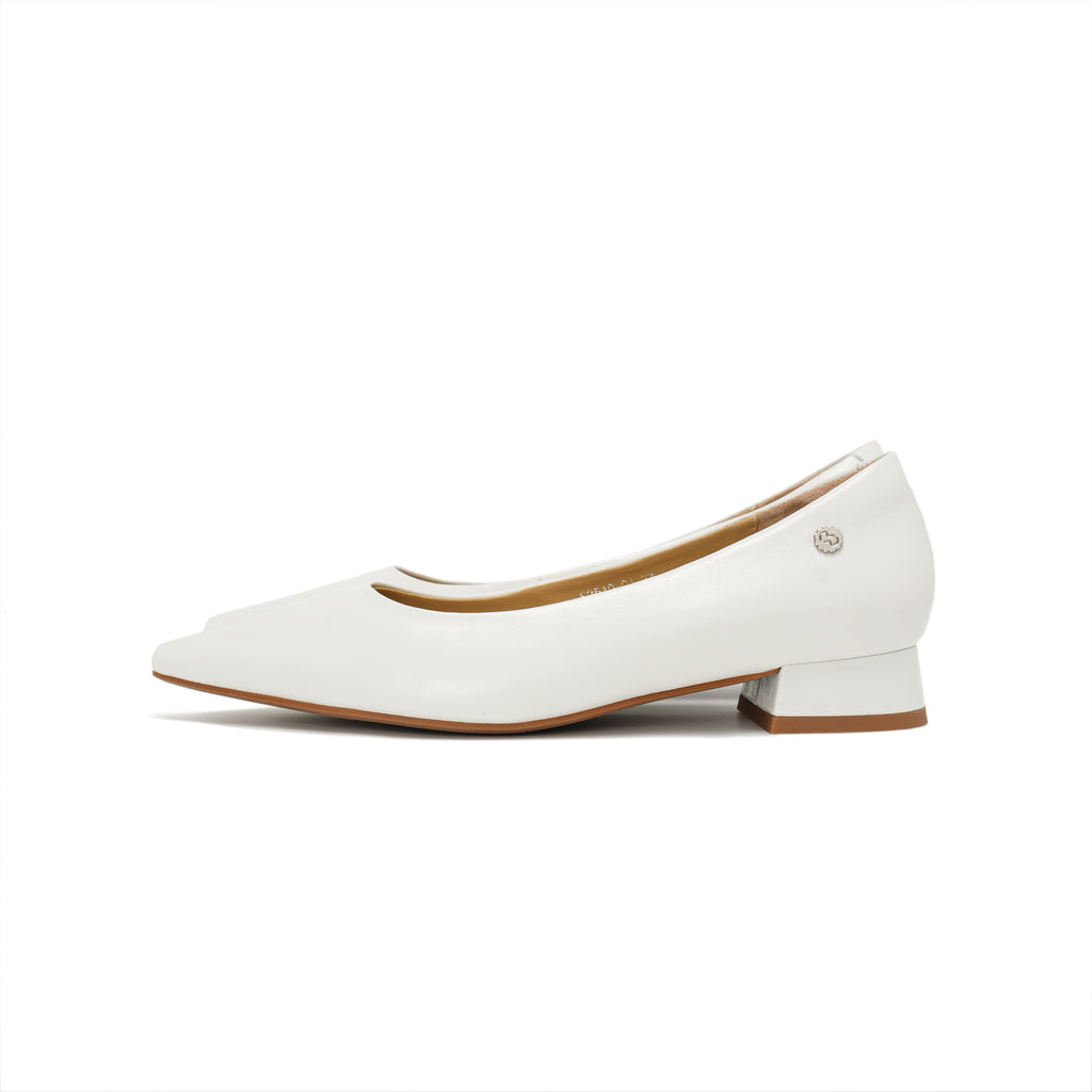 Pointed-Toe Block Heel Pumps - White