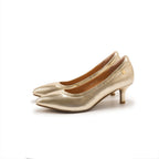 Pointed-Toe Low Heel Pumps – Gold