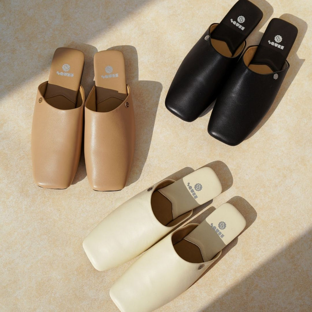 Square-Toe Slip On Mules - Black