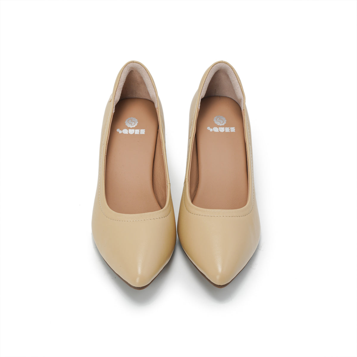 Pointed-Toe Low Heel Pumps - Nude