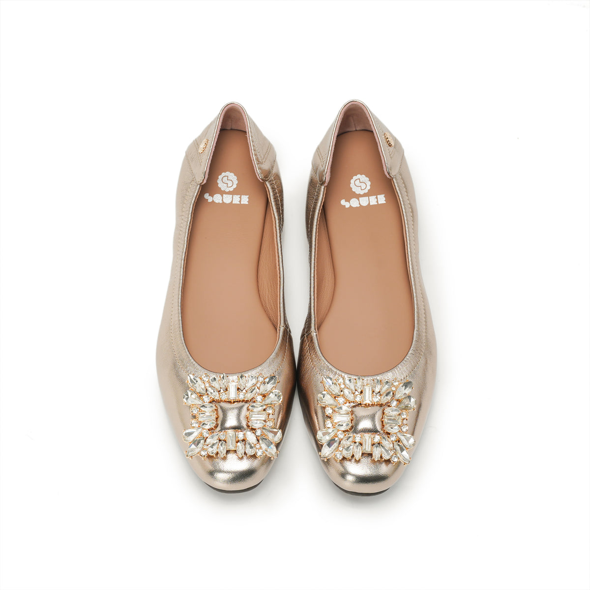 Bling Buckle Ballet Flats - Champagne