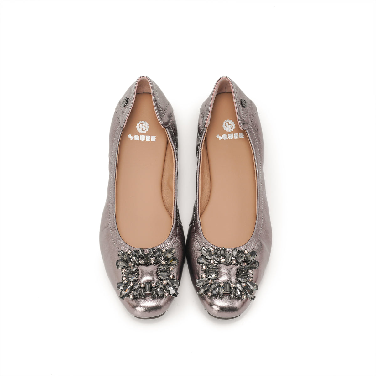 Bling Buckle Ballet Flats - Gun Metal