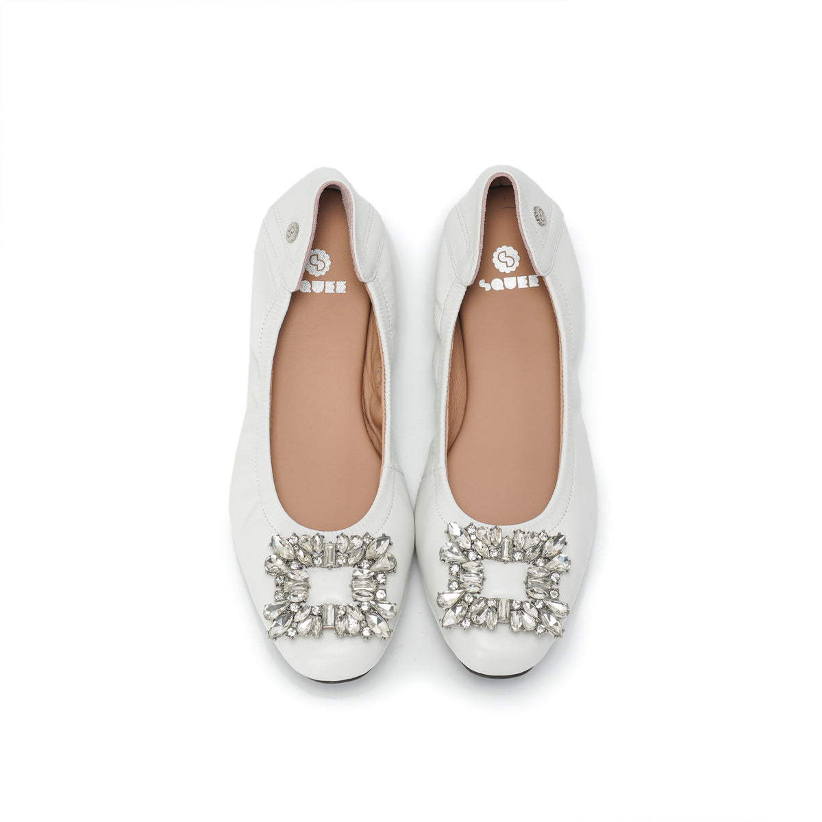 Bling Buckle Ballet Flats - White