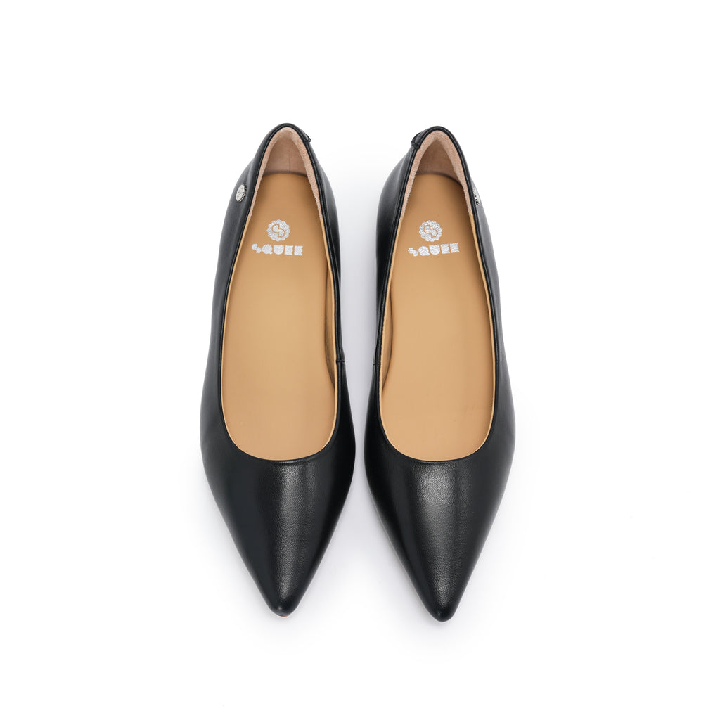 Pointed-Toe Block Heel Pumps - Black