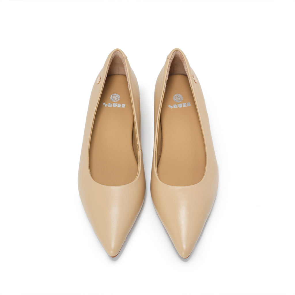 Pointed-Toe Block Heel Pumps - Nude