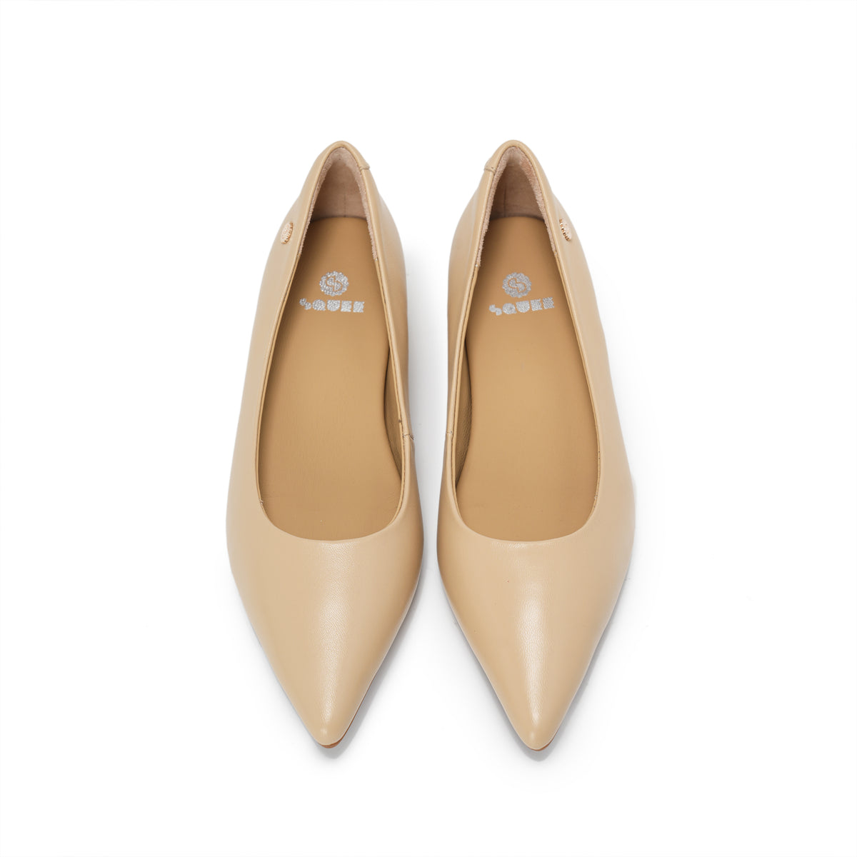 Pointed-Toe Block Heel Pumps - Nude