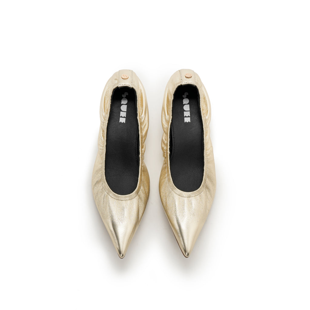 Pointed-Toe Kitten Heels - Gold