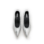 Pointed-Toe Kitten Heels - Silver