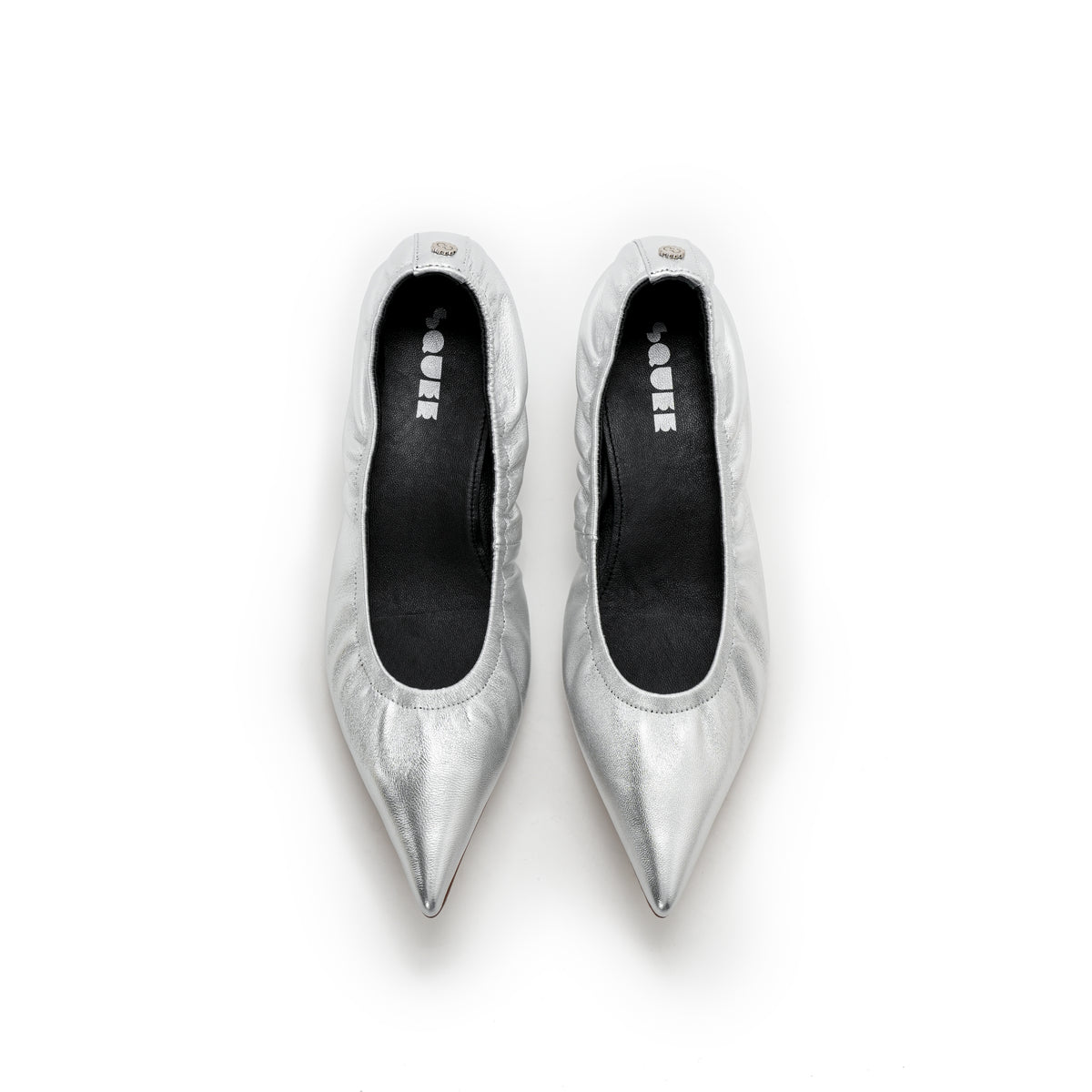 Pointed-Toe Kitten Heels - Silver