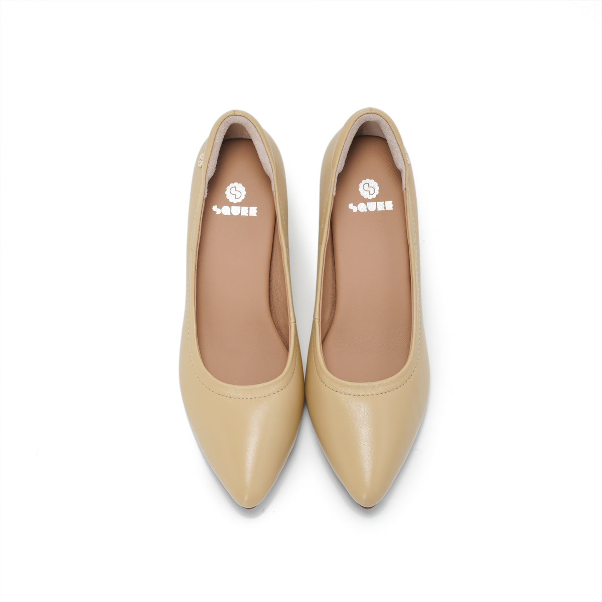 Pointed-Toe Low Heel Pumps - Nude