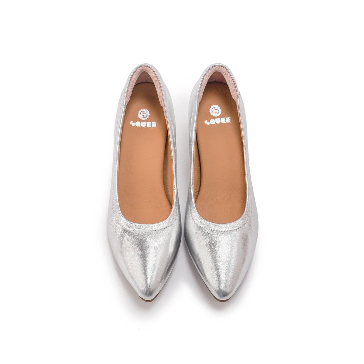 Pointed-Toe Low Heel Pumps - Silver