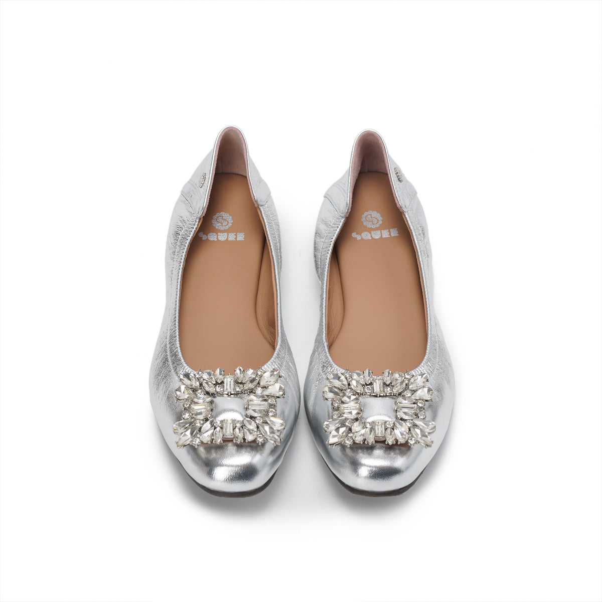 Bling Buckle Ballet Flats - Silver